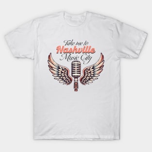 Take me to nashville music city Retro Country Music Heartbeat Western Cowboy Cowgirl Gift T-Shirt